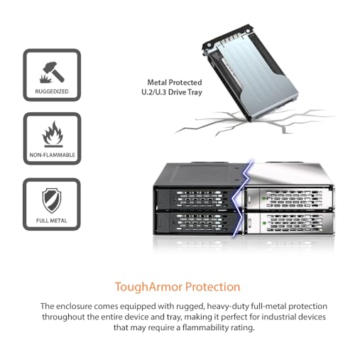 ICY DOCK ToughArmor MB699VP-B V3-4X U.2 NVMe PCIe 4.0 SSD to SFF-8612 OCuLink (According to SFF-9402 Rev 1.1) Removable Frame Metal Black (Compatible with Tri-Mode Cards)