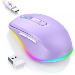 Wireless Mouse Jiggler - LED Wireless Mice with Build-in Mouse Mover, Rechargeable Moving Mouse for Laptop with Undetectable Random Movement Keeps Computers Awake - Purple