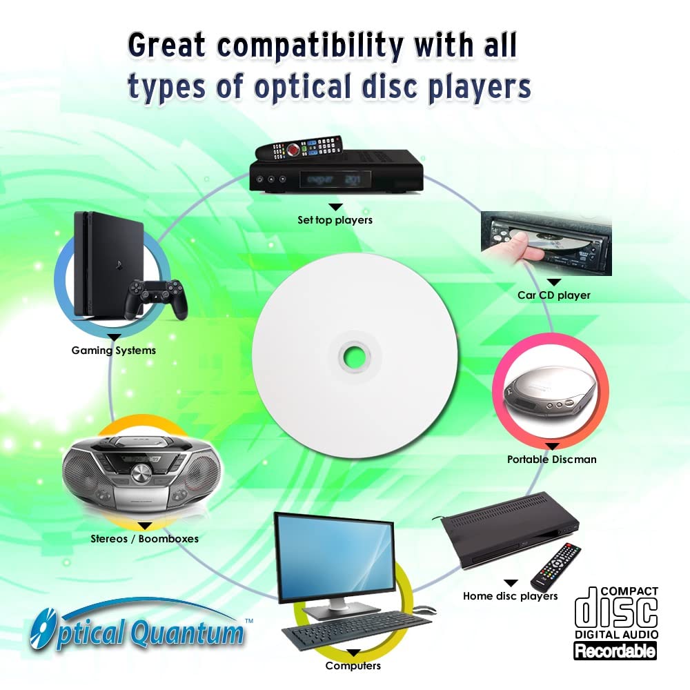 Optical Quantum Digital Audio Music 700MB 52x Blue AZO CD-R White Inkjet Printable, 100 Discs