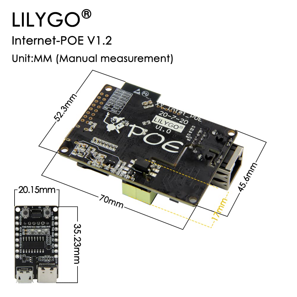 LILYGO T-Internet-POE ESP32-WROOM LAN8720A Chip Ethernet Adapter and Downloader Expansion Board Programmable Hardware TTGO Development Board (T-Internet-POE)