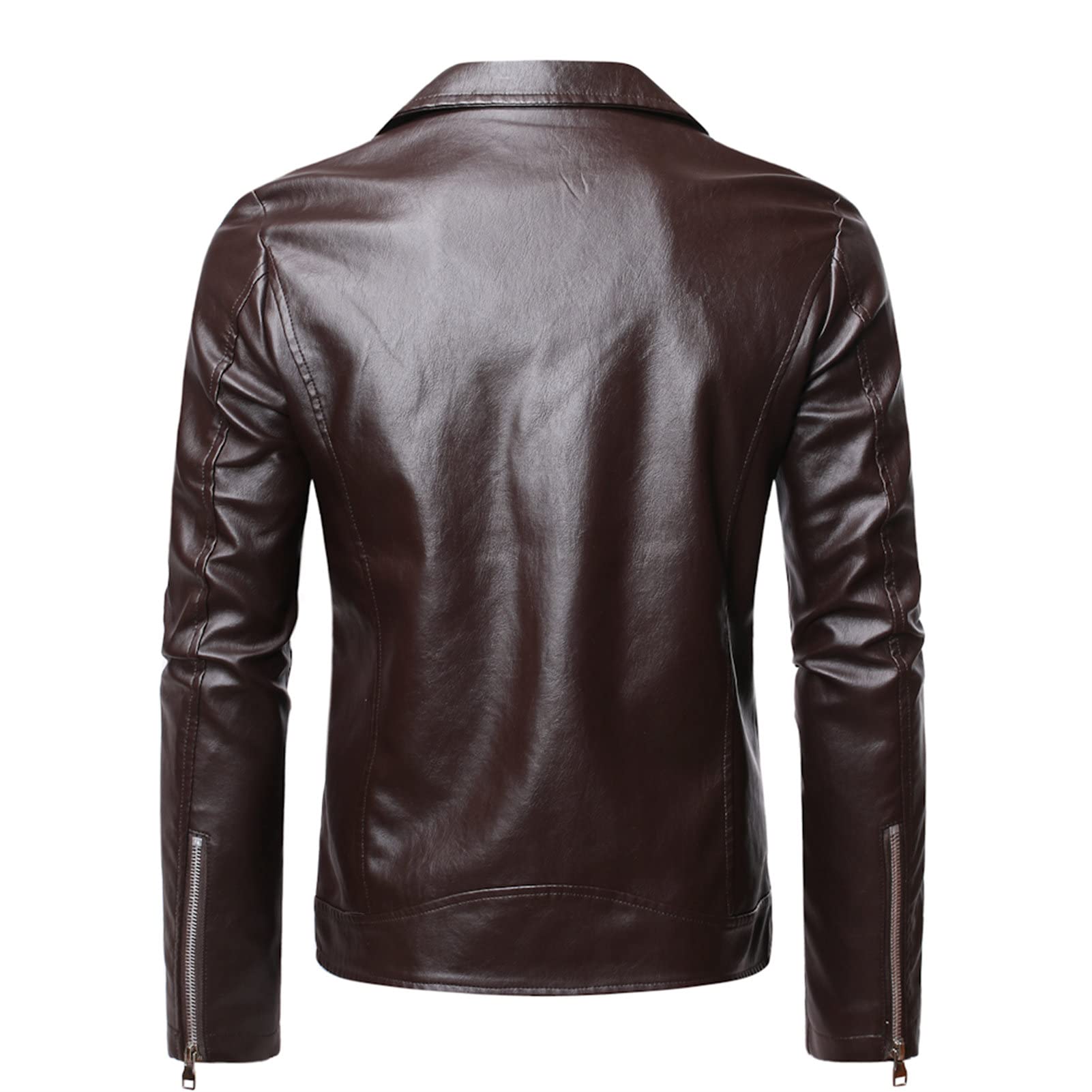 Maiyifu-GJ Mens Faux Leather Motorcycle Jacket Vintage Asymmetric Zip Biker Coat Stylish Lapel PU Leather Slim Fit Jacket (Red Wine,Large)