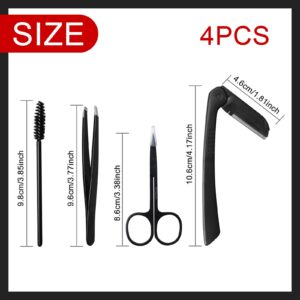 YEEPSYS 4 Pcs Eyebrow Tweezers Kit with Scissors, Eyelash Brush &Eyebrow Razor, Stainless Steel Tweezers for Women and Men Facial Hair, Beard, Brow