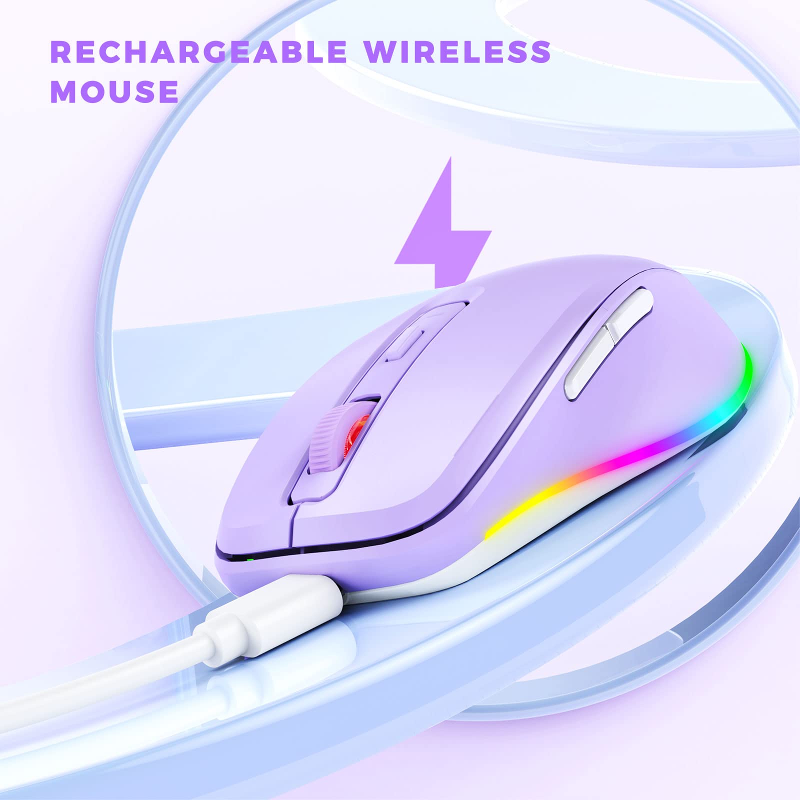 Wireless Mouse Jiggler - LED Wireless Mice with Build-in Mouse Mover, Rechargeable Moving Mouse for Laptop with Undetectable Random Movement Keeps Computers Awake - Purple