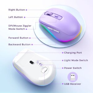 Wireless Mouse Jiggler - LED Wireless Mice with Build-in Mouse Mover, Rechargeable Moving Mouse for Laptop with Undetectable Random Movement Keeps Computers Awake - Purple