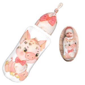 AuHomea Little Baby Cute Pig Baby Swaddle Blankets for 0-6 Months Girl Adjustable Newborn Swaddles Sleep Sack