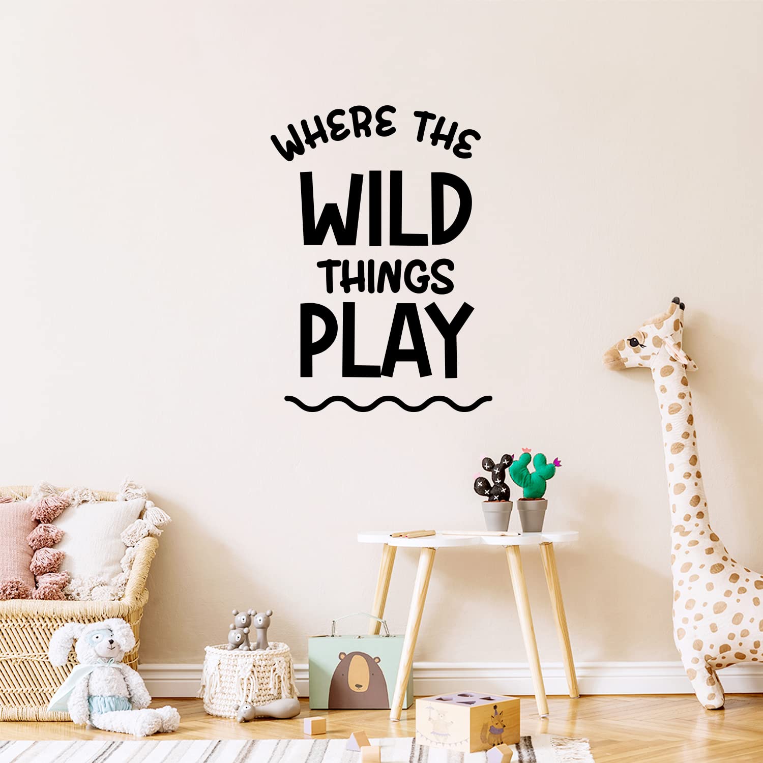 Vinyl Wall Art Decal - Where The Wild Things Play - 14" x 10" - Trendy Motivational Lovely Fun Sticker For Home Kids Room Toddlers Bedroom Nursery Playroom Kindergarten Daycare Playground Decor (Black)