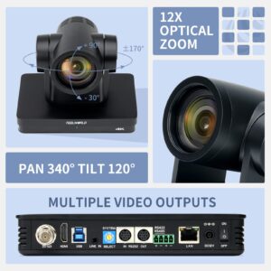 FEELWORLD UHD4K12X 4K PTZ Camera USB POE 12X Optical Pan Tilt Zoom, AI Auto Tracking Fcous SDI HDMI IP Remote Control for Live Streaming Church Video Conference Teaching