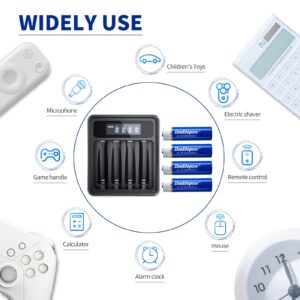 Doublepow Rechargeable AA Batteries with Charger,AA Lithium Batteries with 4 Bay Individual Battery Charger,Fast Charging,8 Pack of 1.5V AA Batteries