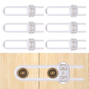 6-pack safety cabinet locks for babies, child safety cabinet locks, baby proof cabinet latches, adjustable u-shaped sliding child locks for closet cabinets knob handle(white)