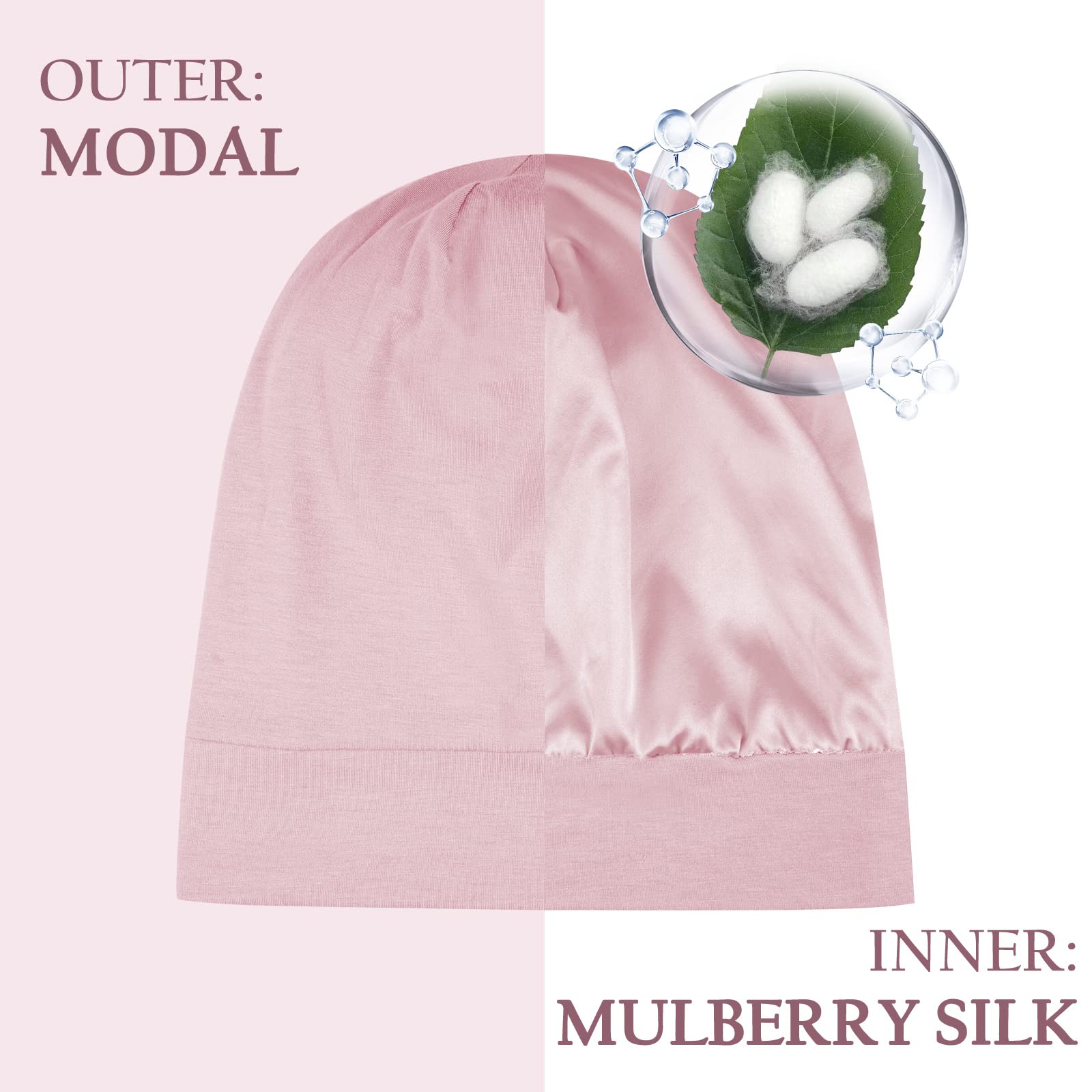 OLESILK 100% Mulberry Silk Bonnet for Sleeping Women, Silk Hair Wrap for Sleeping, Silk Sleep Bonnet for Women&Men, Real Silk, Not Satin Pink