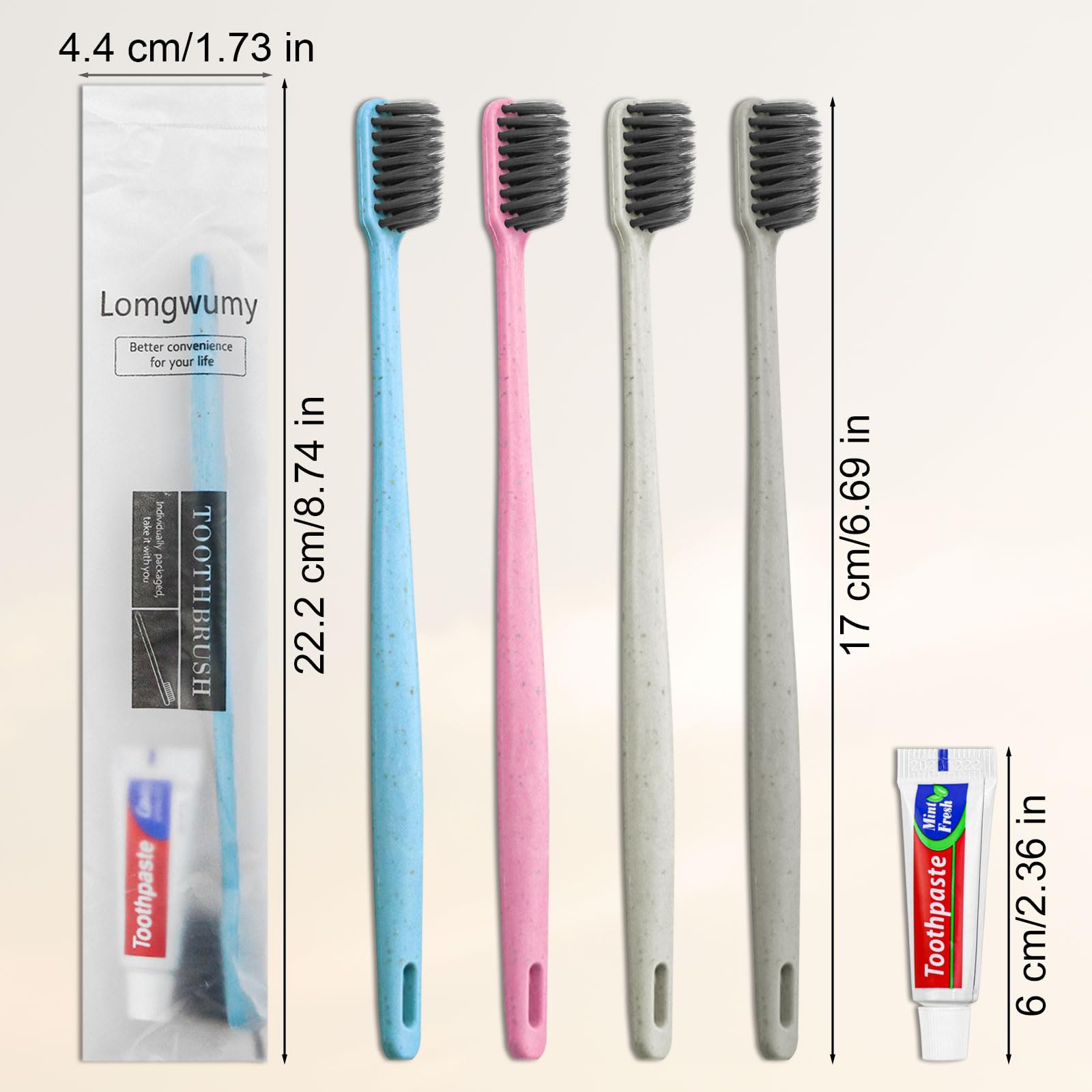 Lomgwumy Disposable Toothbrush, Toothbrush Bulk, Bulk Toothbrush and Toothpaste Sets, 4 Colors, Individually Packaged, Delicate and Practical, Suitable for Hotel, Home, Travel, Camping (PACK-52)