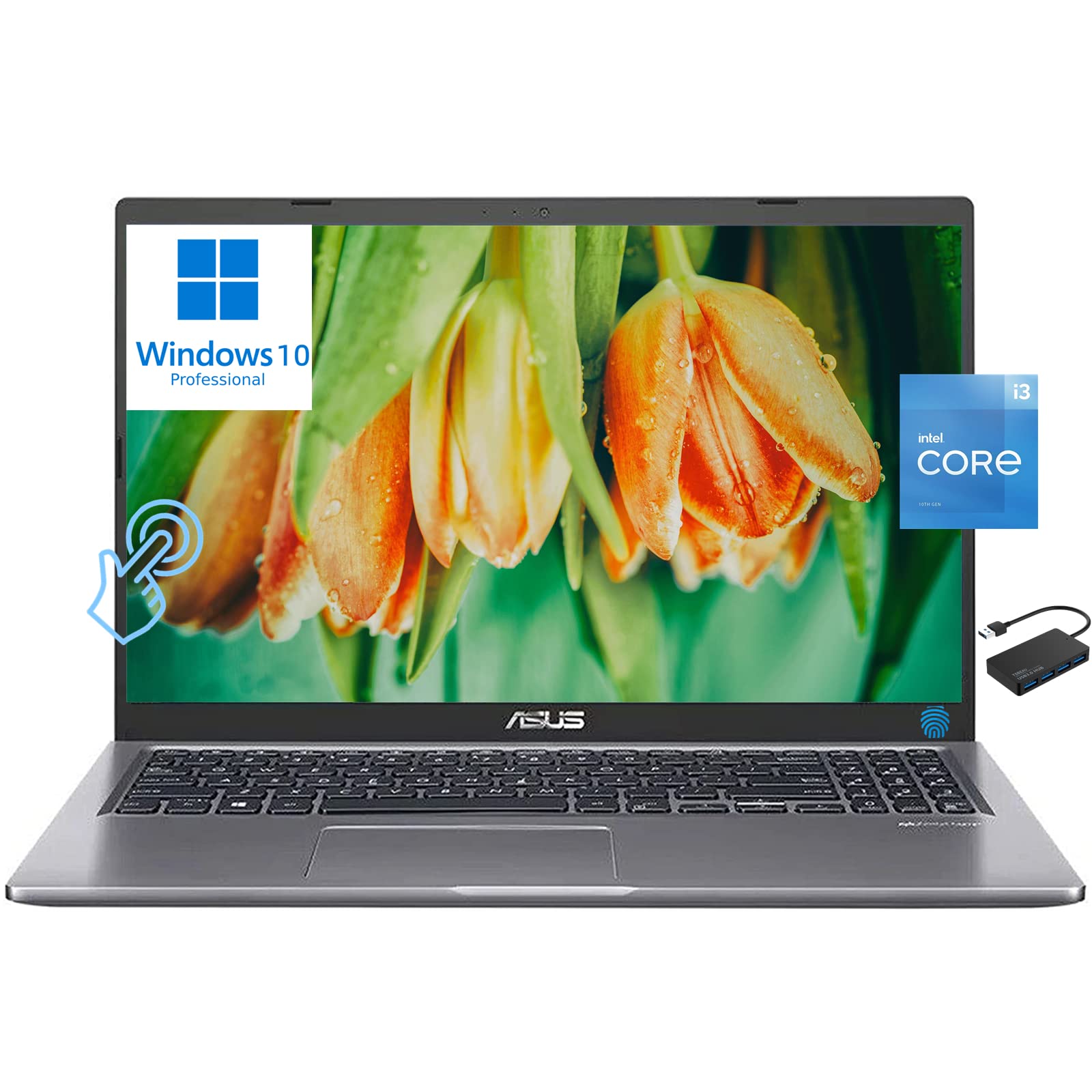 [Windows 10 Pro] ASUS VivoBook 15 Business Laptop Computer, 15.6" FHD Touchscreen, Intel Dual-core 11th Gen i3-1115G4, 12GB DDR4 RAM 256GB PCIe SSD, Fingerprint, Backlit Keyboard, Wi-Fi 5, HDMI, w/Hub