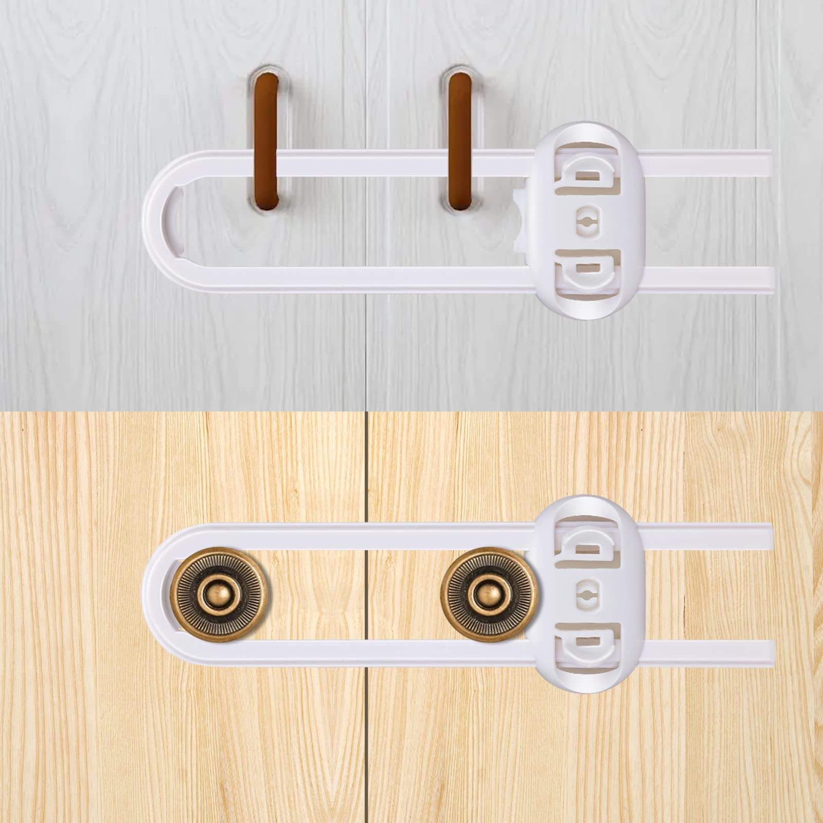 6-Pack Safety Cabinet Locks for babies, Child safety cabinet locks, baby Proof Cabinet latches, Adjustable U-Shaped Sliding Child locks for Closet cabinets Knob Handle(WHITE)