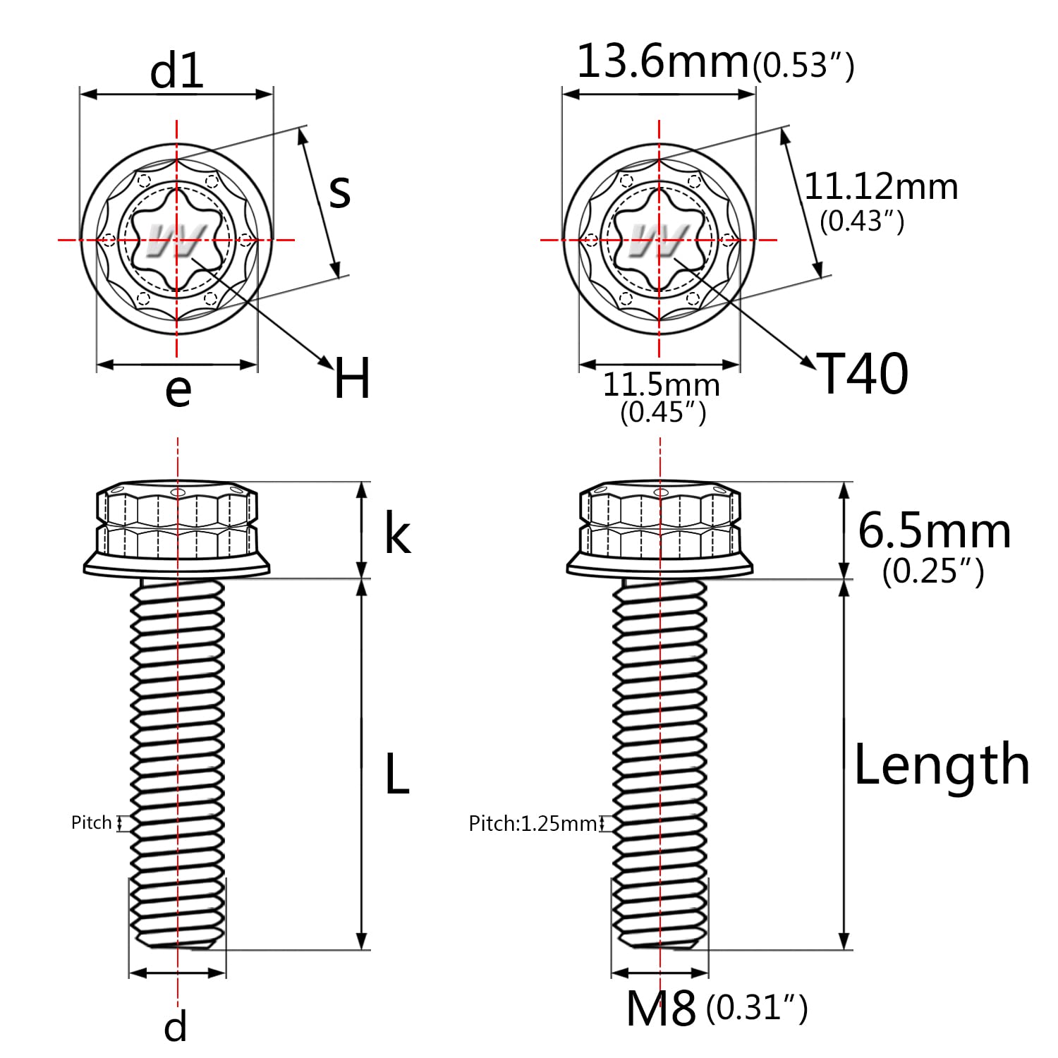 Wanyifa Titanium Flange 12 Point Head M8 x15 20 25 30 35 40 45 50 55 60 65mm Screw Bolt Pack of 4 (M8x25mm, Burning Blue)