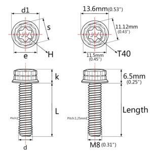 Wanyifa Titanium Flange 12 Point Head M8 x15 20 25 30 35 40 45 50 55 60 65mm Screw Bolt Pack of 4 (M8x15mm, Burning Blue)