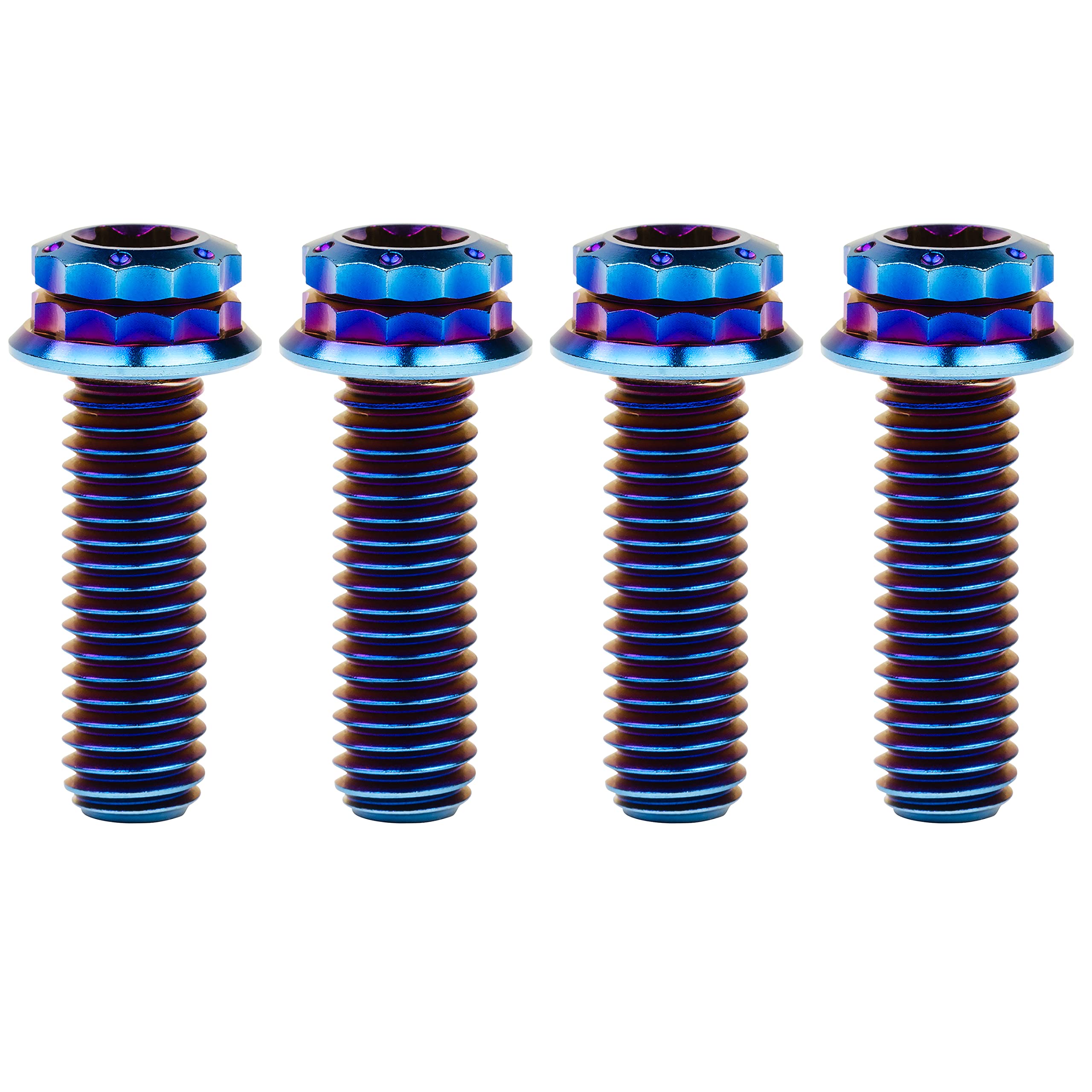 Wanyifa Titanium Flange 12 Point Head M8 x15 20 25 30 35 40 45 50 55 60 65mm Screw Bolt Pack of 4 (M8x25mm, Burning Blue)