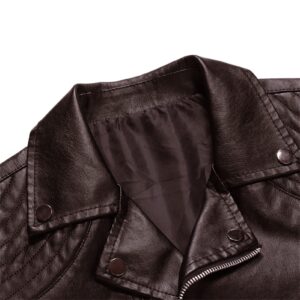 Maiyifu-GJ Mens Faux Leather Motorcycle Jacket Vintage Asymmetric Zip Biker Coat Stylish Lapel PU Leather Slim Fit Jacket (Red Wine,Large)