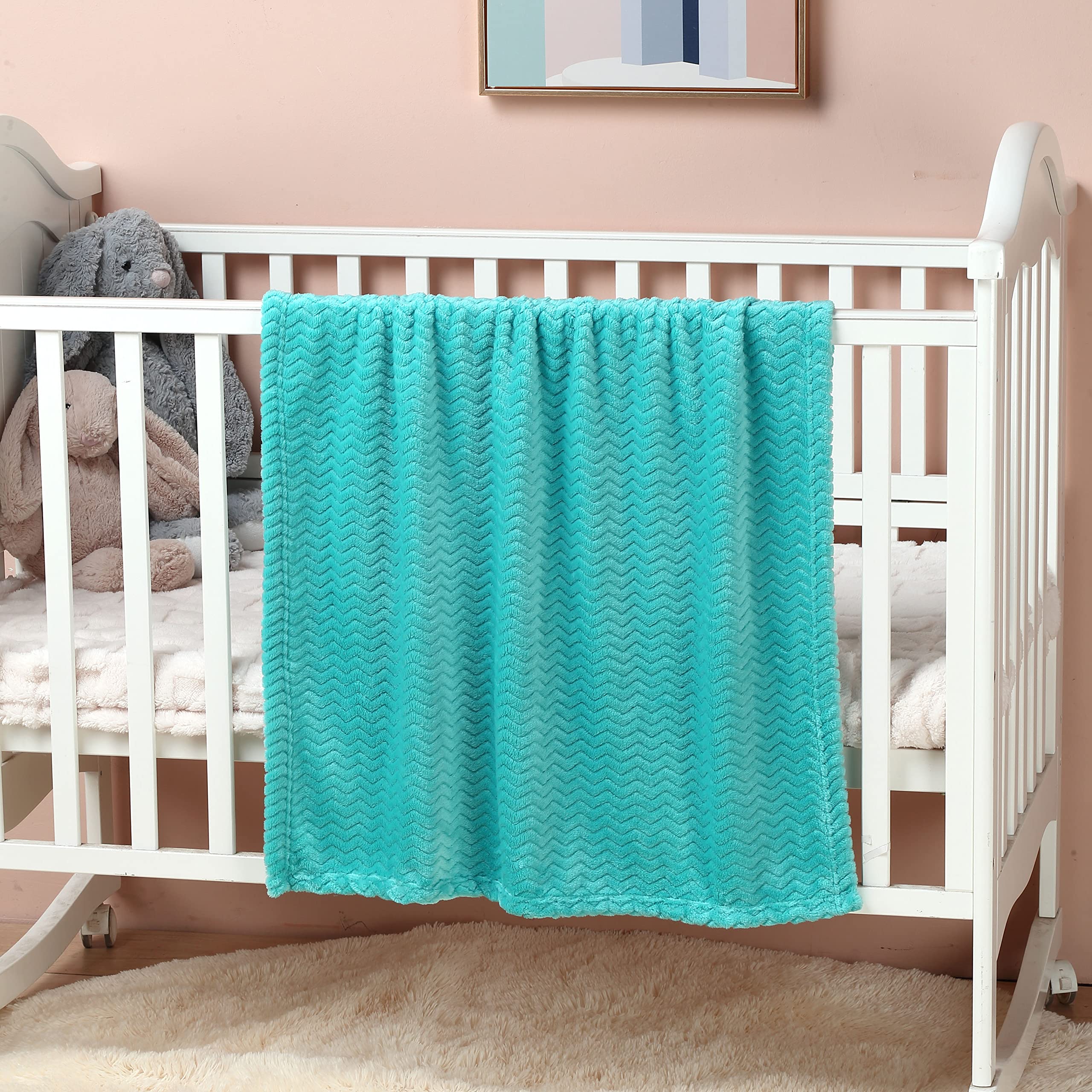 CREVENT 30''X40'' Soft Cozy Warm Baby Blankets for Boys Girls Solid Color - All Season Use - Newborn Essentials (Wave Teal Blue)