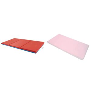 ecr4kids-elr-0575 premium 3-fold daycare rest mat, blue and red (2" thick) & american baby company 100% natural cotton percale fitted day care mat sheet, pink, 1 count (pack of 1)