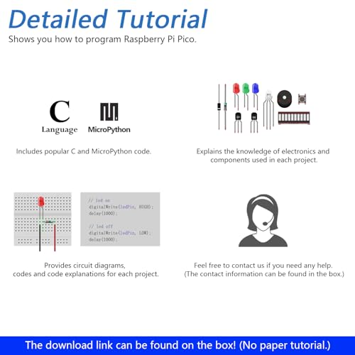 Freenove Basic Starter Kit for Raspberry Pi Pico W (Included), Dual-core Arm Cortex-M0+ Microcontroller, 386-Page Detailed Tutorial, 142 Items, 55 Projects, Python C Code