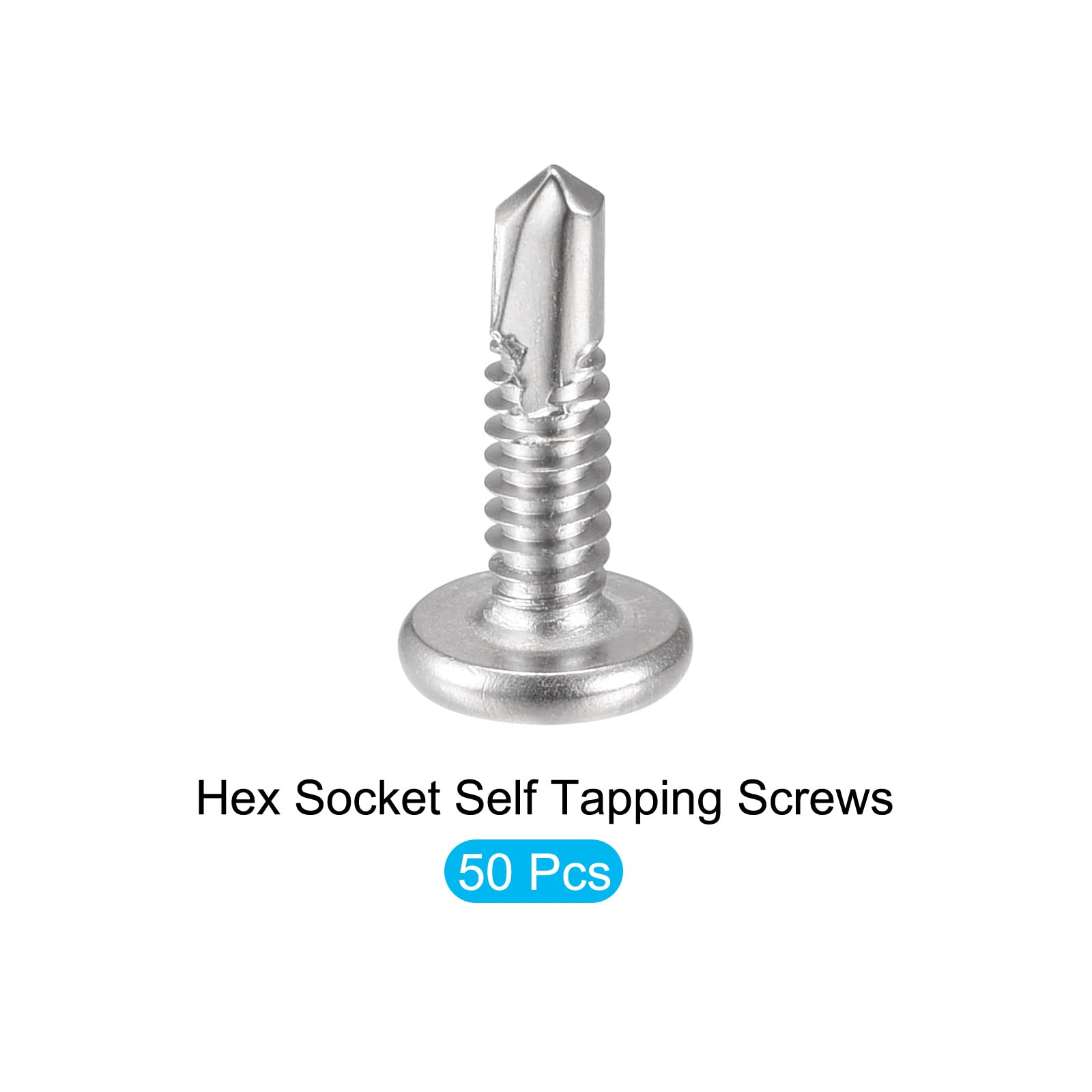 METALLIXITY Hex Socket Self Tapping Screws (#10 x 3/4") 50Pcs, Flat Round Socket Head Cap Screws - for Housing Construction