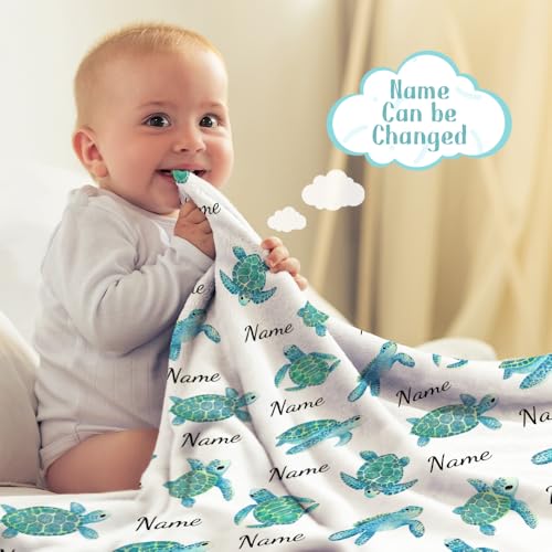 Personalized Blanket with Sportsman Turtle Custom Baby Name Blanket for Girl Boy Sea Turtle Customized Baby Blanket with Name for Toddler Newborn, Gift for Birthday Christmas 30"x40" for Crib -XS