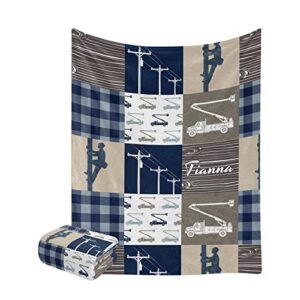 xozoty personalized lineman plaid patchwork baby blanket with name text custom newborns infants swaddling blankets for boys &girls shower birthday gift 30 x 40 inches