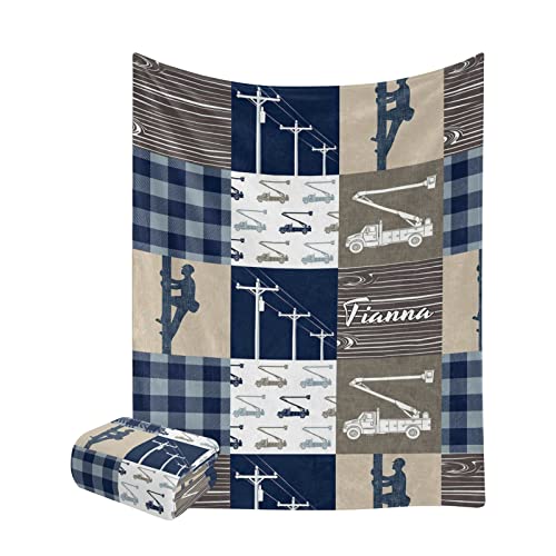 XOZOTY Personalized Lineman Plaid Patchwork Baby Blanket with Name Text Custom Newborns Infants Swaddling Blankets for Boys &Girls Shower Birthday Gift 30 X 40 inches