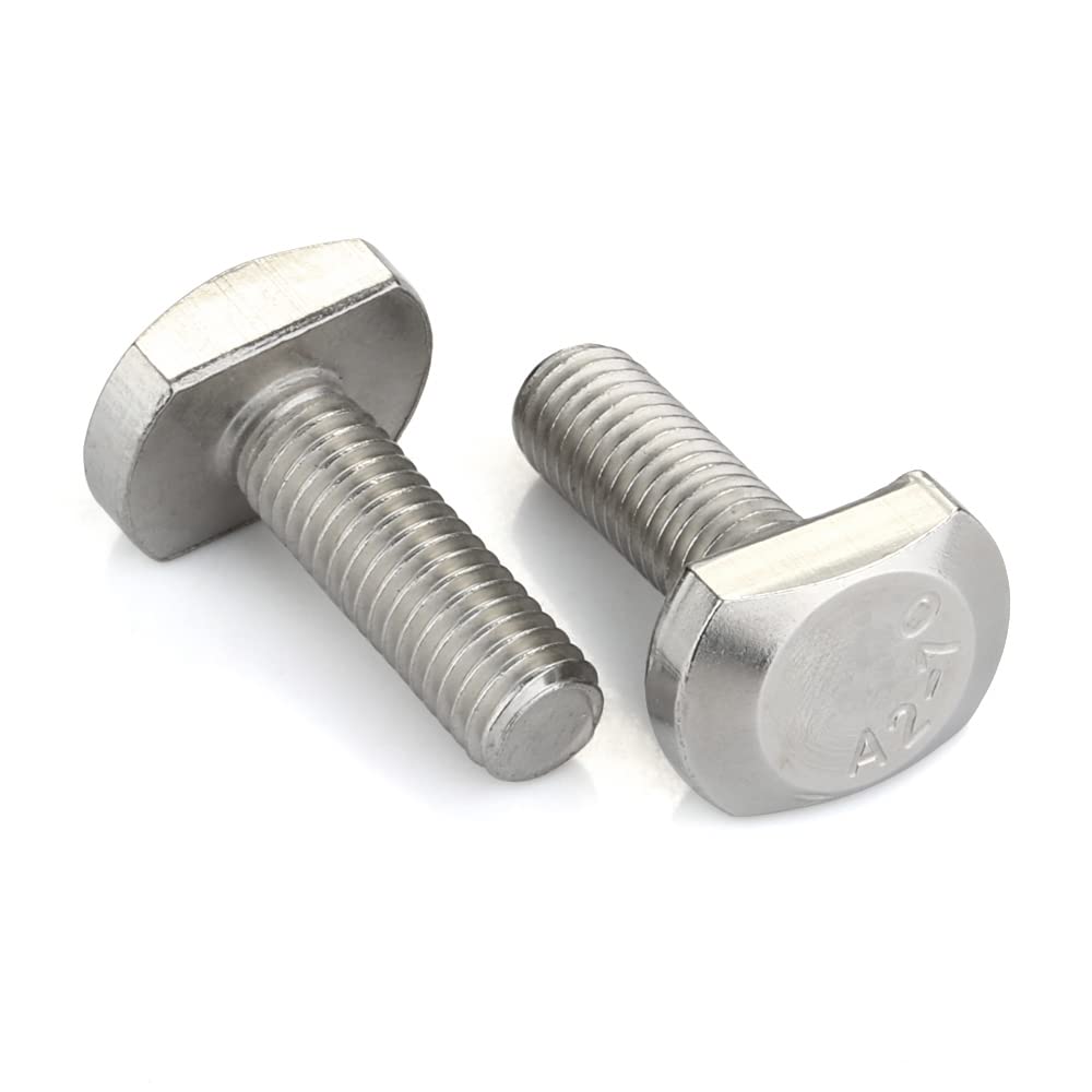 M8 x 25mm T-Slot Drop-in Stud Sliding Bolts T Shape Screws, 304 Stainless Steel 18-8, Plain Finish, Fully Threaded, 10 PCS