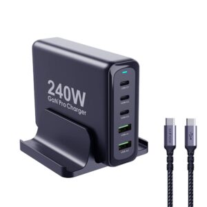 240w usb c charger station, aftertop 5-ports 200w pd 100w pps 45w qc30w laptop gan power adapter for macbook pro/air ipad iphone 15 14 plus 13 12 pro max samsung galaxy s23/s22 pixel and more