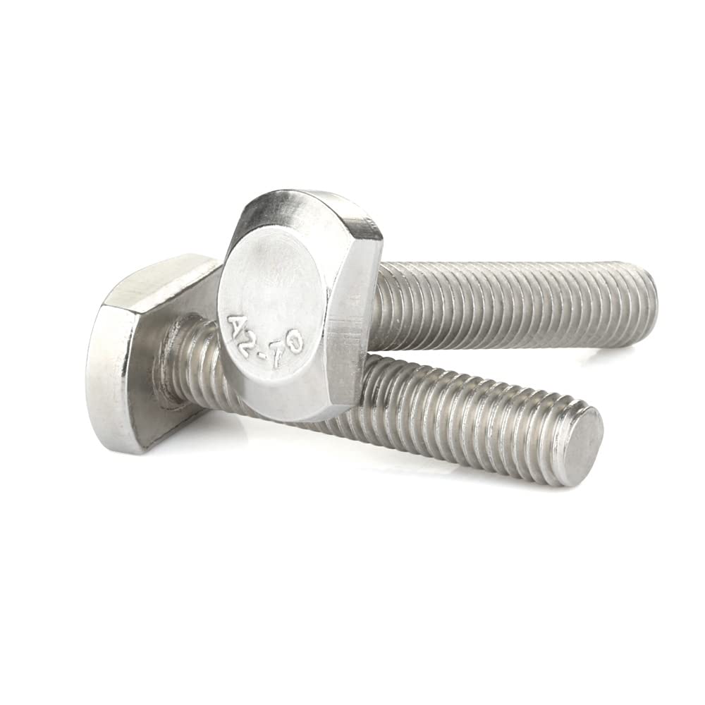 M8 x 25mm T-Slot Drop-in Stud Sliding Bolts T Shape Screws, 304 Stainless Steel 18-8, Plain Finish, Fully Threaded, 10 PCS