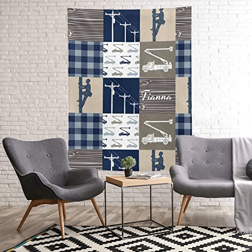 XOZOTY Personalized Lineman Plaid Patchwork Baby Blanket with Name Text Custom Newborns Infants Swaddling Blankets for Boys &Girls Shower Birthday Gift 30 X 40 inches