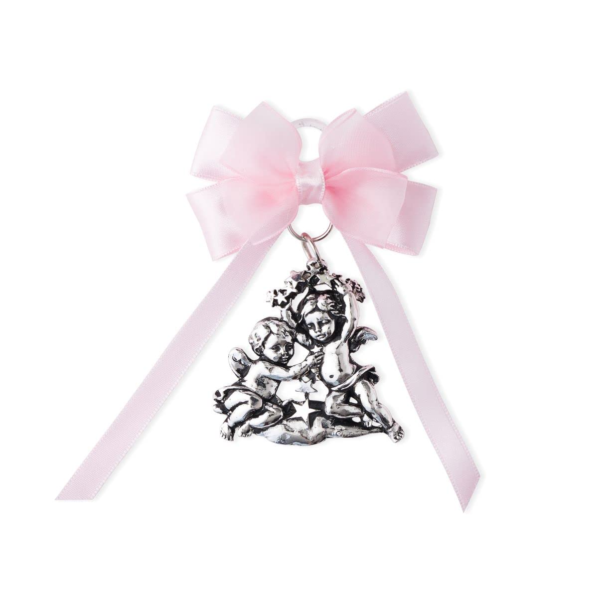 Angel Star Catholic Crib Medal with Satin Ribbon. Perfect Baptism Gifts for Babies, Christening Gifts for Babies, Baby Shower and Baby Nursery Wall Decor. (Pink)