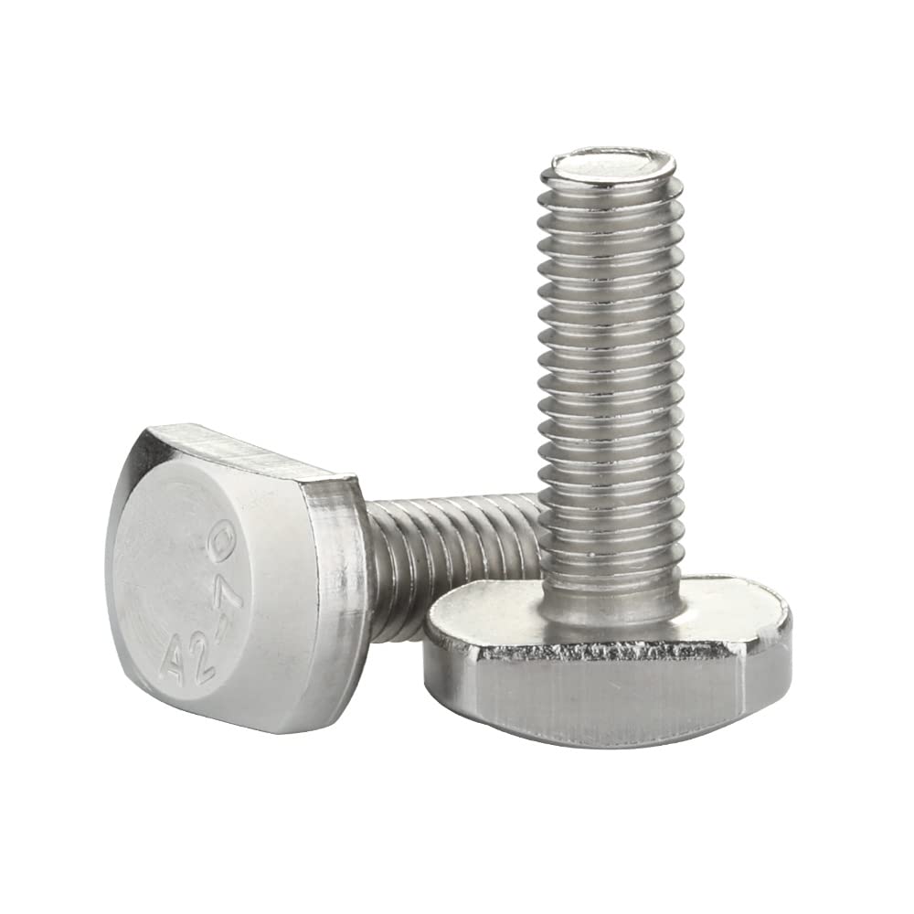 M8 x 25mm T-Slot Drop-in Stud Sliding Bolts T Shape Screws, 304 Stainless Steel 18-8, Plain Finish, Fully Threaded, 10 PCS