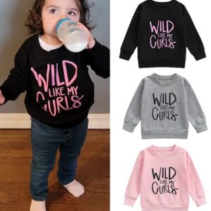 Tiacham Toddler Sweatshirt Baby Girl Fall Clothes Wild Like My Curls Shirt Kids Crewneck Sweaters Winter Top (Pink, 2-3 Years)