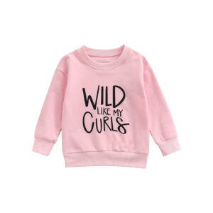 tiacham toddler sweatshirt baby girl fall clothes wild like my curls shirt kids crewneck sweaters winter top (pink, 2-3 years)