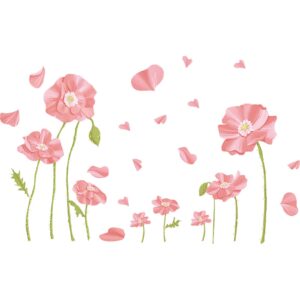 pinenjoy pink flower wall decals fresh garden floral wall sticker 47x29inch removable self-adhesive vinyl wall murals for girls bedroom living room tv background nursery wall art decors