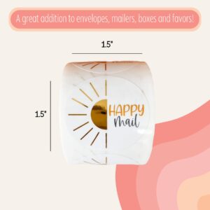 Mailed It 1.5 Inch Gold Boho Happy Mail Sun© Stickers - 250 Per Roll - for Small Business (Happy Mail Sun, 1 Roll)