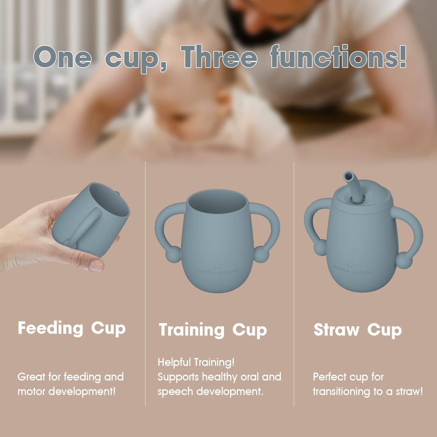 Cuddle Campus 100% Silicone Baby Training Cup, Shatterproof Toddler Sippy Cups with Straw, Open Cup for Baby, 6+ Months 4 Oz