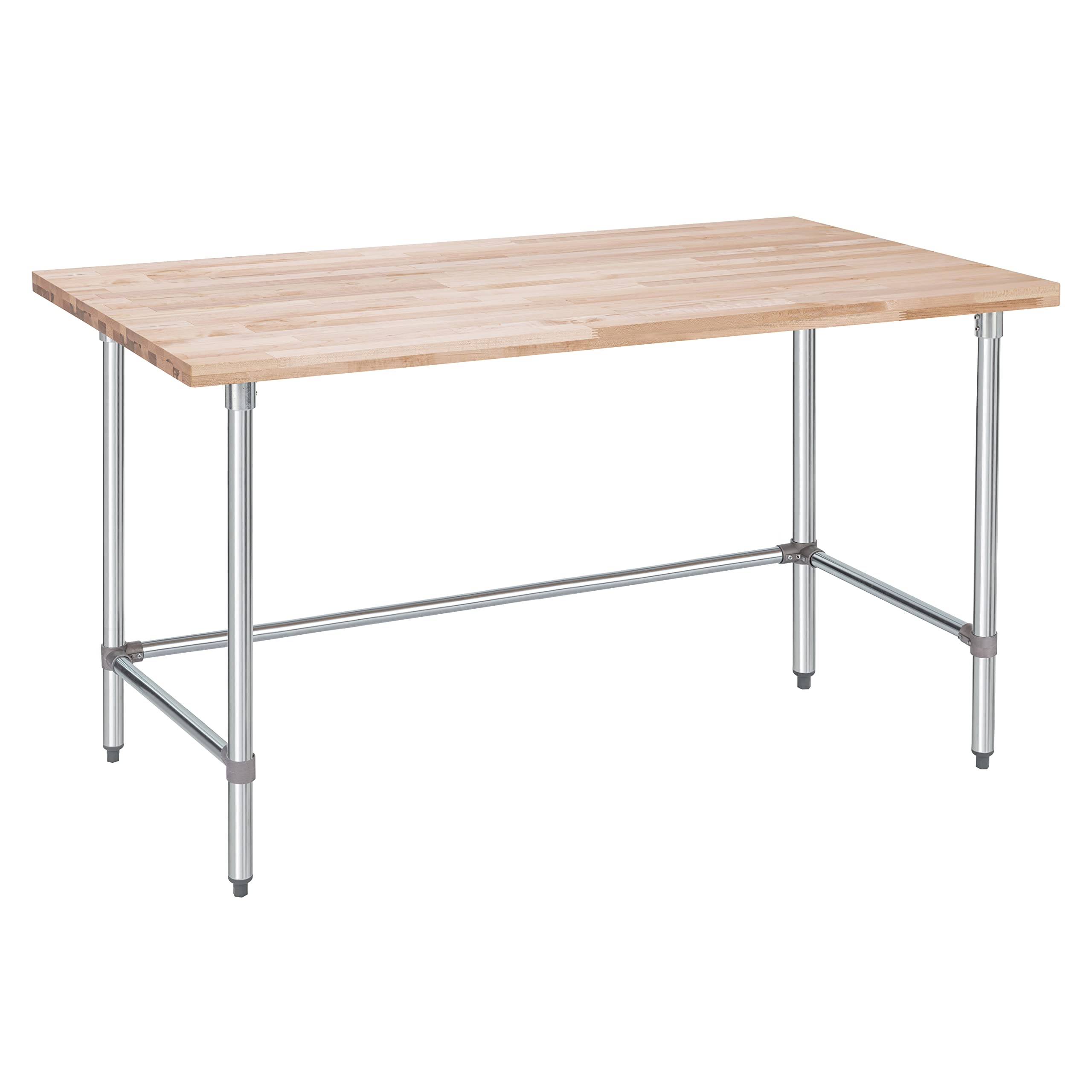 US Maple Top Work Table - 30 x 72 x 35 Inch Commercial Butcher Block Wooden Workbench with Open Base Stabilizing Leg Cross Braces - Fits Restaurant, Warehouse, Home, Kitchen, Garage by DuraSteel