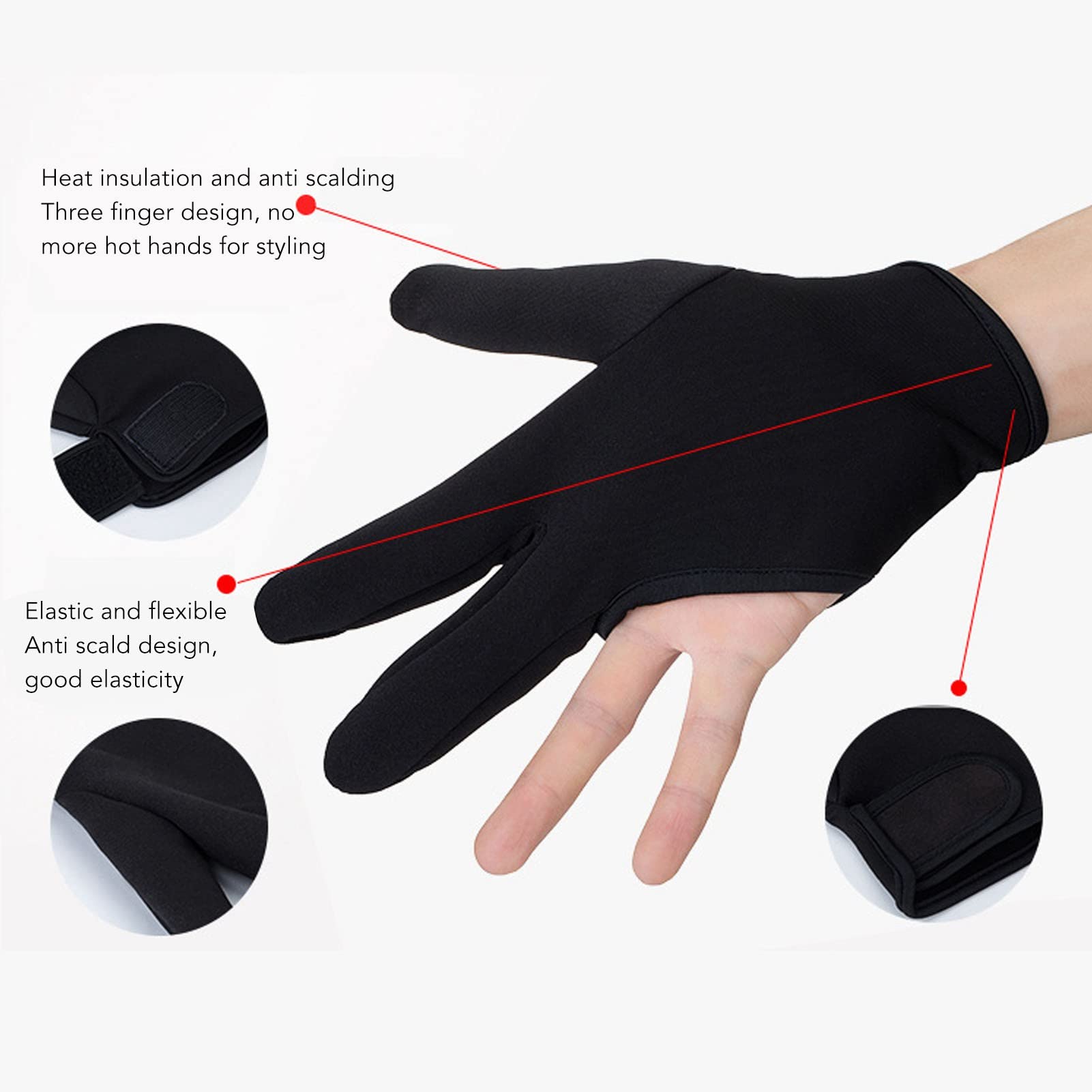 ZJchao Heat Resistant Gloves for Hair Styling, 2Pcs 3 Finger Barber Glove Insulated Hair Styling Heat Protector Glove Mittens Gloves Hairdressing Tools for Hair Curling Perming