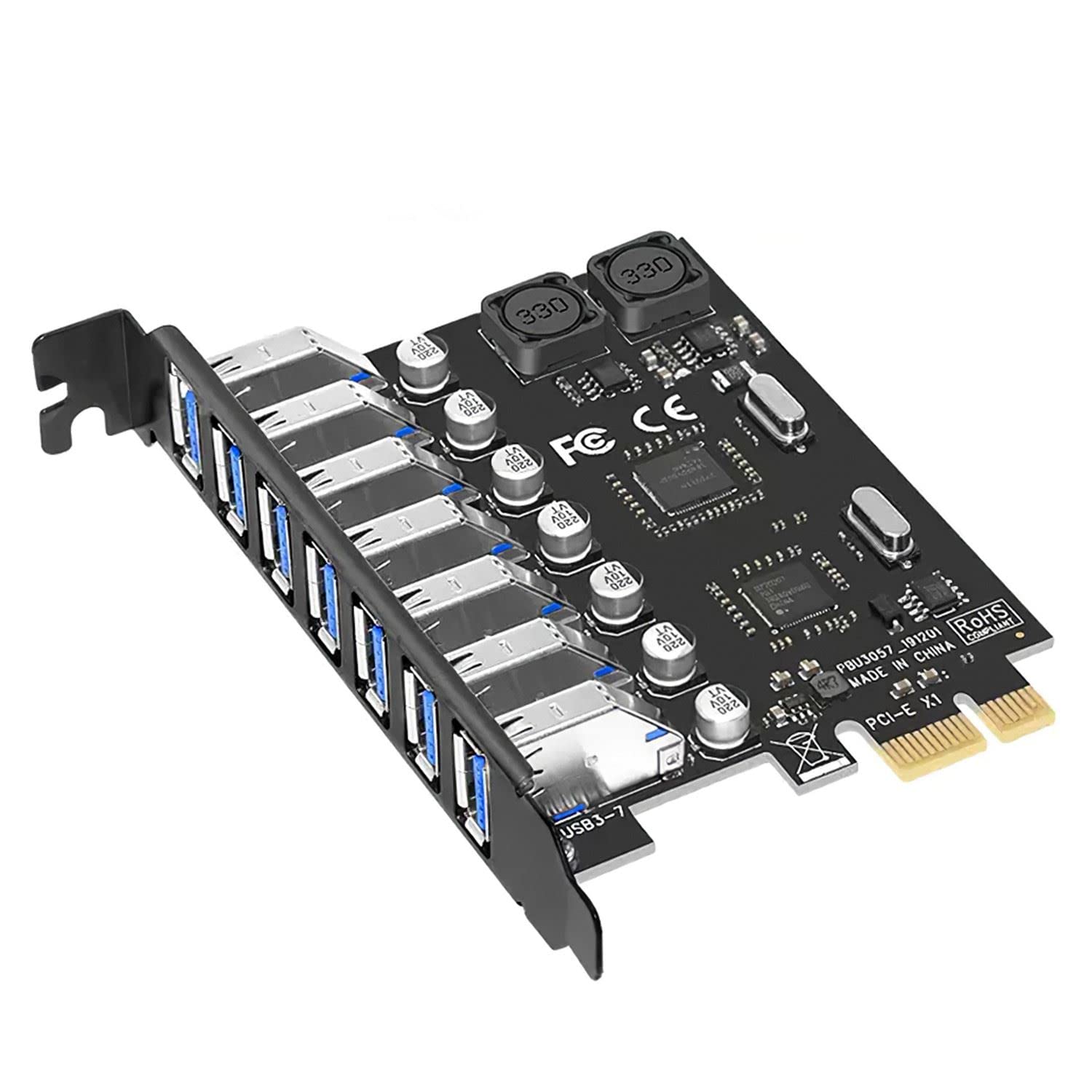 Dracaena 7 Ports USB 3.0 PCI Express USB Expansion Card,USB 3.0 7 Ports Expansion Card,Connect 7 Devices Expanded,Not Compatible with PCIe Riser,Support Desktop PC, Linux/WindowsXP/ 7/8/ 8.1/10