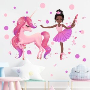 royolam black ballet girl with unicorn wall decals nursery preschool wall stickers for kid baby girl removable peel and stick waterproof wall art decor stickers for living room bedroom bathroom