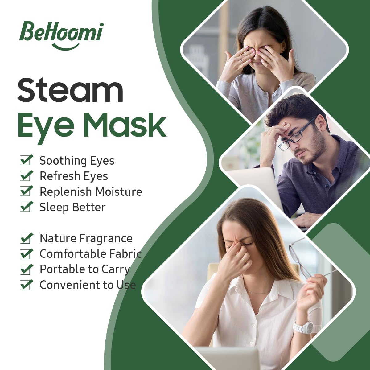 BeHoomi Steam Eye Mask, 10 Packs Heated Eye Mask, Self Heating Disposable SPA Warm Compress for Eyes Sleep Mask, Soothing Moist Heat Eye Masks, Travel Essentials & Relaxation Gifts (Tea Tree Scent)