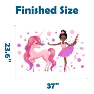 RoyoLam Black Ballet Girl with Unicorn Wall Decals Nursery Preschool Wall Stickers for Kid Baby Girl Removable Peel and Stick Waterproof Wall Art Decor Stickers for Living Room Bedroom Bathroom