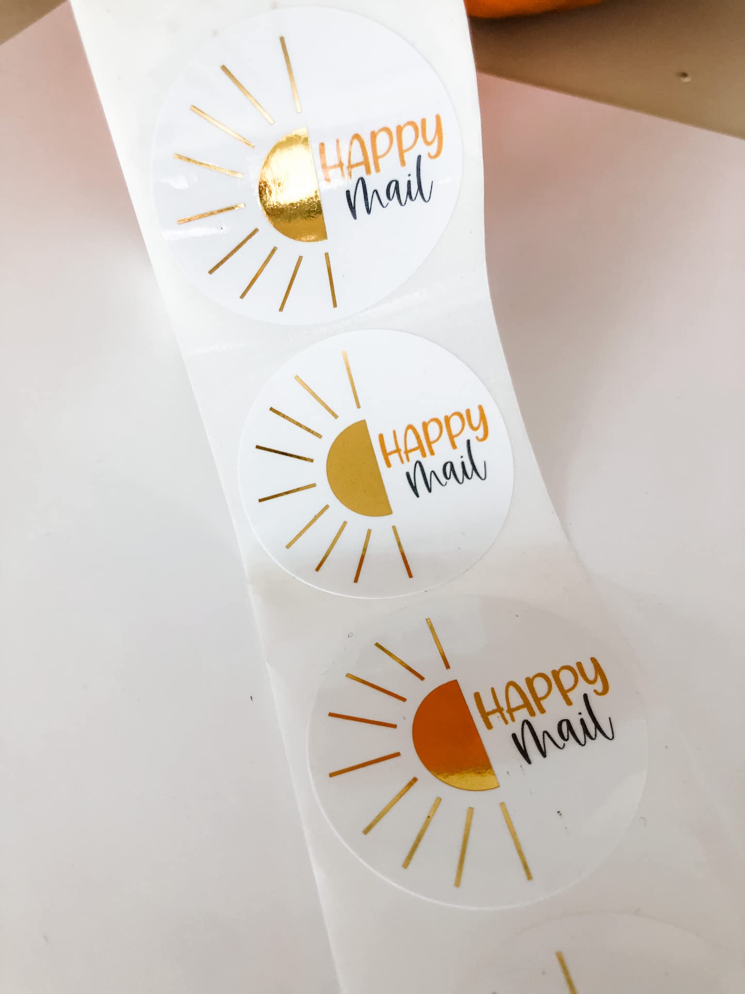 Mailed It 1.5 Inch Gold Boho Happy Mail Sun© Stickers - 250 Per Roll - for Small Business (Happy Mail Sun, 1 Roll)