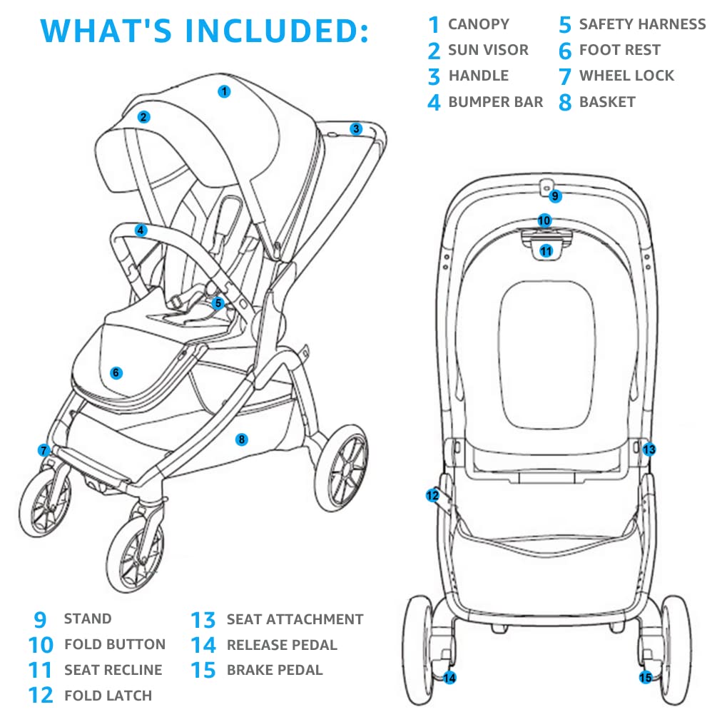 Capucci Velos Stroller - Premium Modular & Comfort, Self Standing with One Hand Auto Fold, Versatile Seat Options Baby Stroller with Car Seat Adapter and Ample Storage, Classic Gray