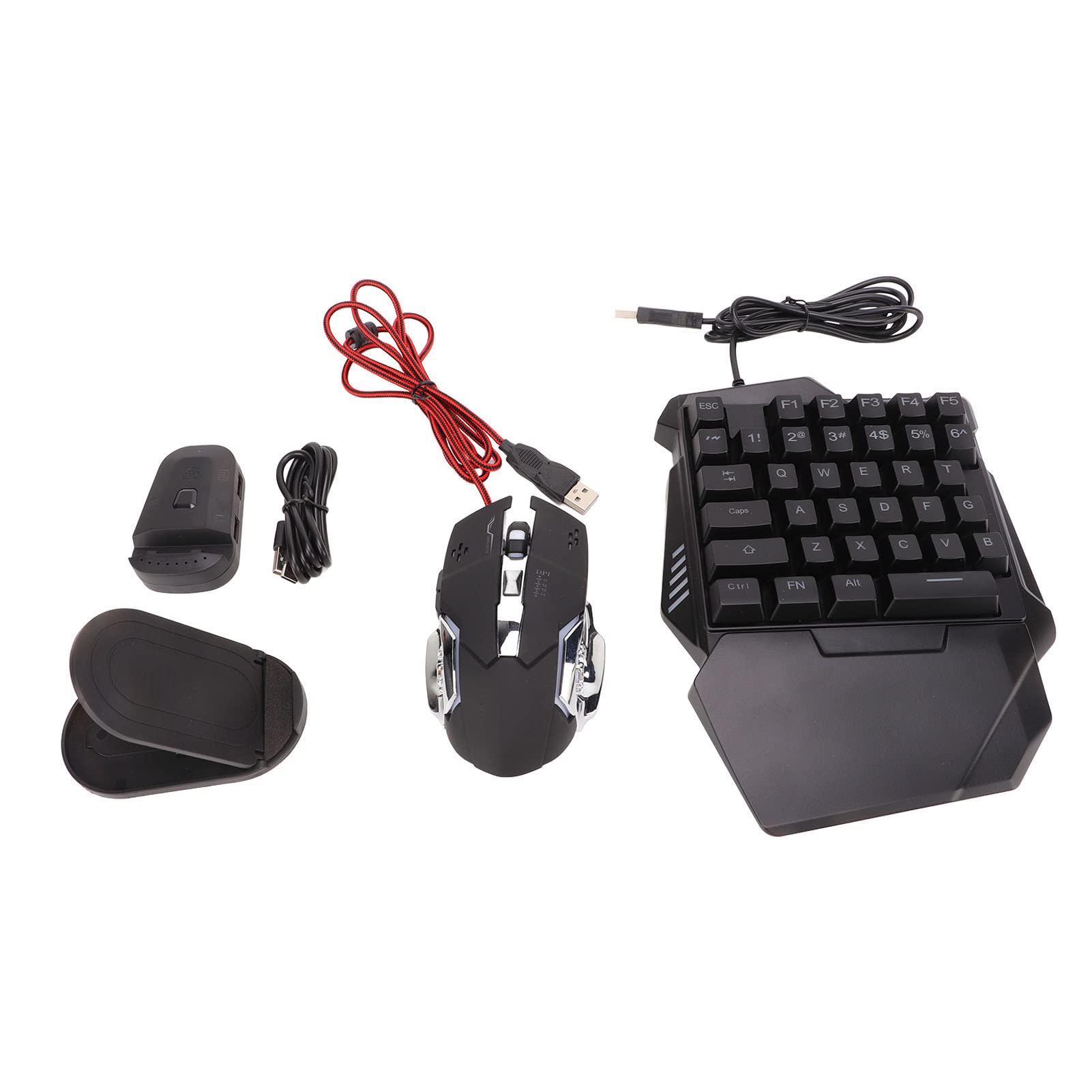 Dilwe One Hand RGB Gaming Keyboard and Backlit Mouse Combo, USB Wired 35 Keys Keyboard 6 Keys Gaming Mouse Converter Set with Bracket for PC Gamer