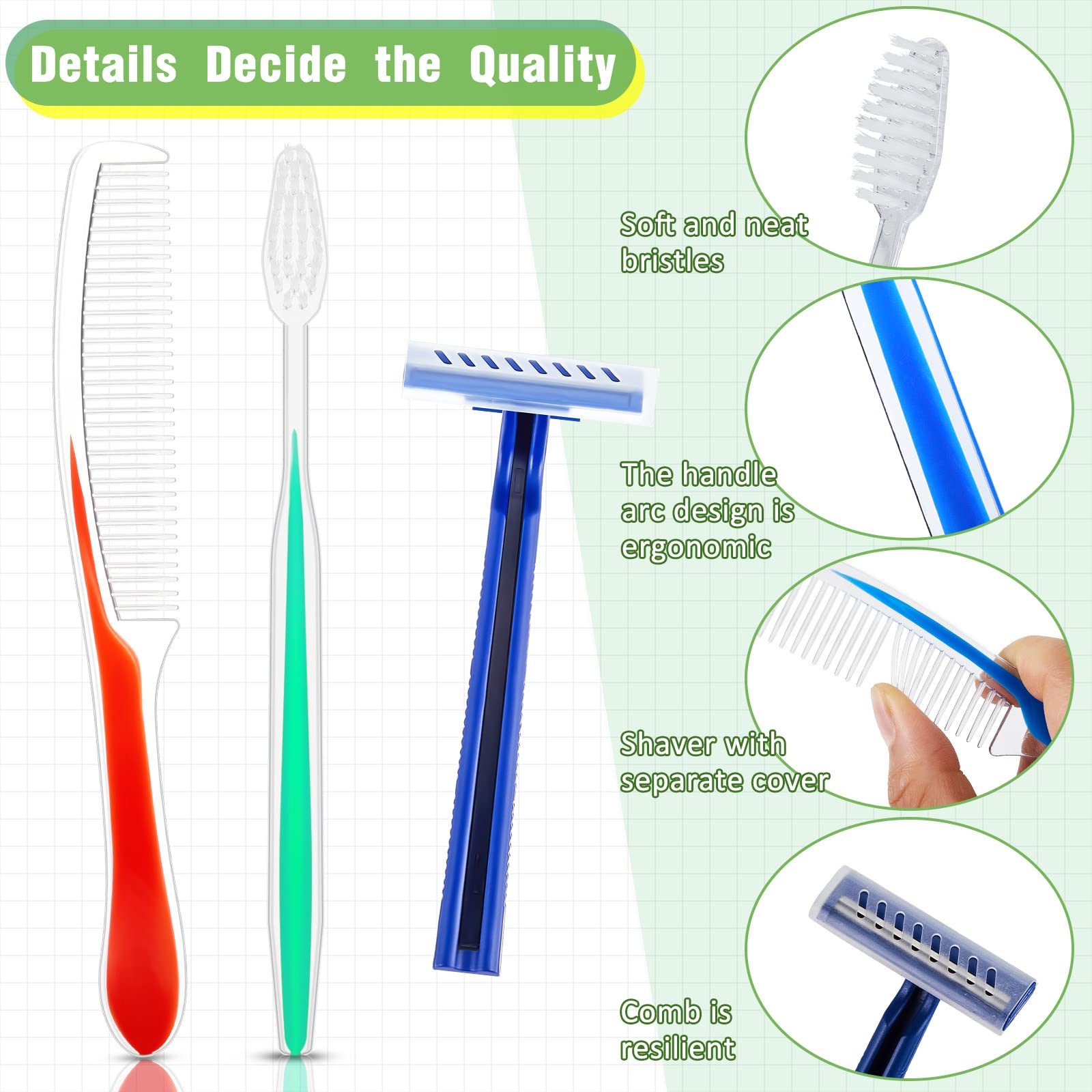 Tessco 300 Pcs Toothbrushes Comb Razors Individually Wrapped Bulk for Homeless 100 Pcs Soft Toothbrush 100 Pcs Travel Hair Comb 100 Pcs Twin Blade Razor for Men Adult Nursing Home Charity Travel Hotel