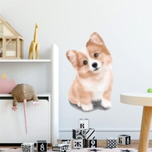 RoyoLam Cute Corgi Dog Wall Decal Nursery Animal Wall Sticker Removable Peel and Stick Waterproof Wall Art Decor Stickers for Kids Baby Classroom Preschool Living Room Playing Room Bedroom School